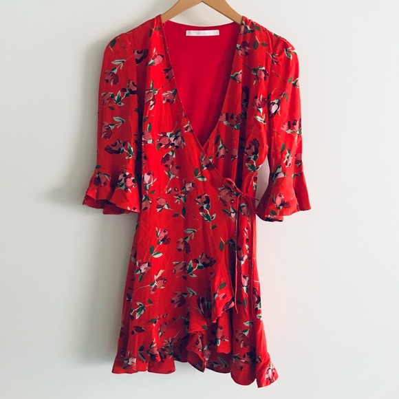 Zara Red Floral Wrap Dress - Picture 1 of 5